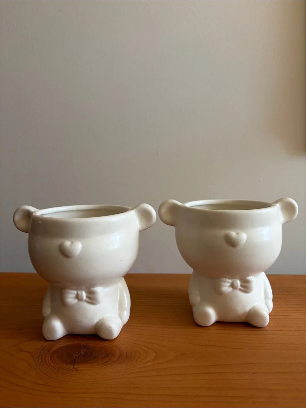Ceramic Bear Planter Pair in Cream
